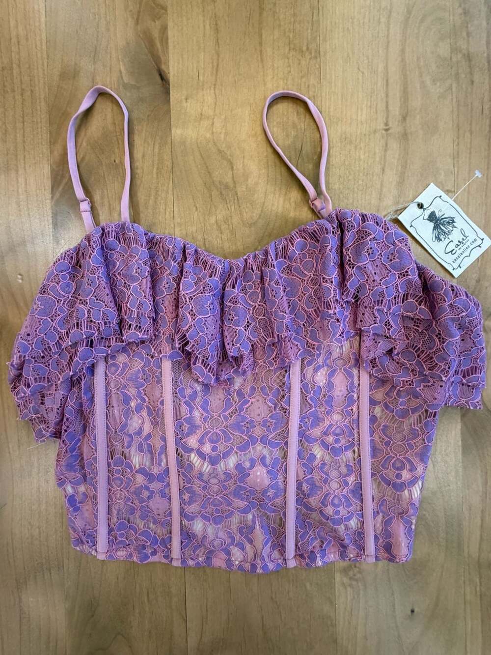 Easel Lace Ruffle Corset Top Purple
